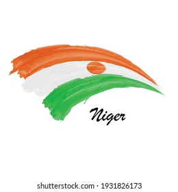 Watercolor painting flag of Niger. Hand drawing brush stroke illustration