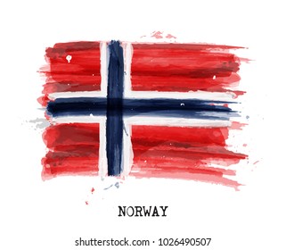 Watercolor painting flag of Norway . Vector .