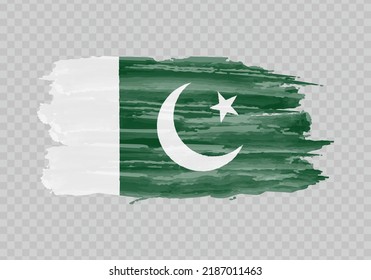 Watercolor painting flag of Pakistan. Hand drawing brush stroke