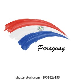 Watercolor painting flag of Paraguay. Hand drawing brush stroke illustration