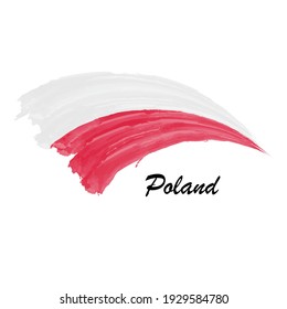 Watercolor painting flag of Poland. Hand drawing brush stroke illustration