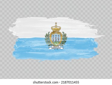 Watercolor painting flag of San Marino. Hand drawing brush stroke