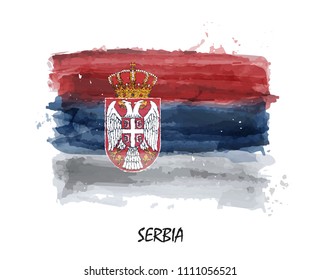 Watercolor painting flag of Serbia . Vector . ( Not auto trace . Use watercolor brush )