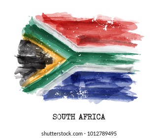 Watercolor Painting Flag Of South Africa . Vector .