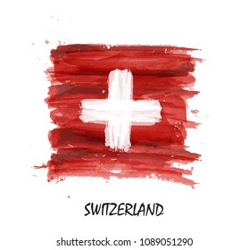 Watercolor painting flag of Switzerland . Vector .