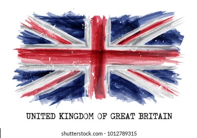 Watercolor painting flag of United kingdom of great britain ( UK ) . Vector .