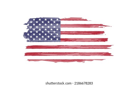 Watercolor painting flag of United States. Hand drawing brush stroke