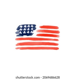 Watercolor Painting Flag of USA, America Watercolor Oil Brush Vector, Veteran Day November 11 Celebration