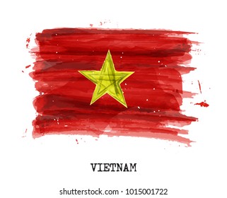 Watercolor painting flag of Vietnam . Vector .