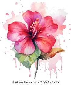 A watercolor painting of a flower with pink petals and a green center