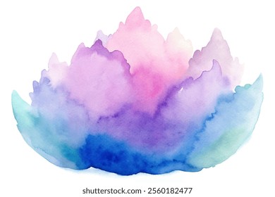 A watercolor painting of a flower with purple and blue colors. The flower is surrounded by a blue and purple sky. The painting has a calming and peaceful mood