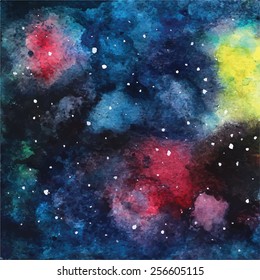 Watercolor painting galaxy texture.  Vector illustration. Space background