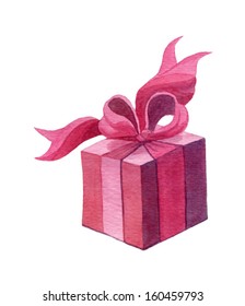 Watercolor Painting Of Gift With A Bow Vector