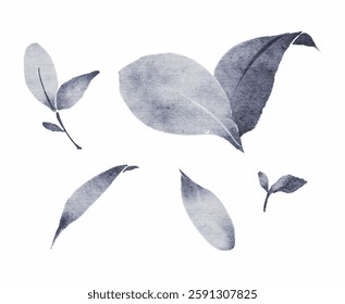 Watercolor painting with gray leaves