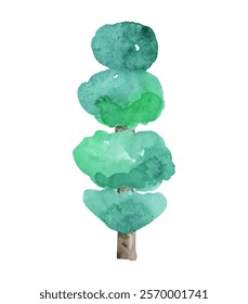 
Watercolor painting of a green tree on a transparent background