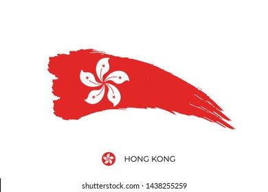 Watercolor painting Hong Kong national flag. Grunge brush stroke Hongkong  Independence day red nation color symbol with white flower icon - Vector abstract illustration