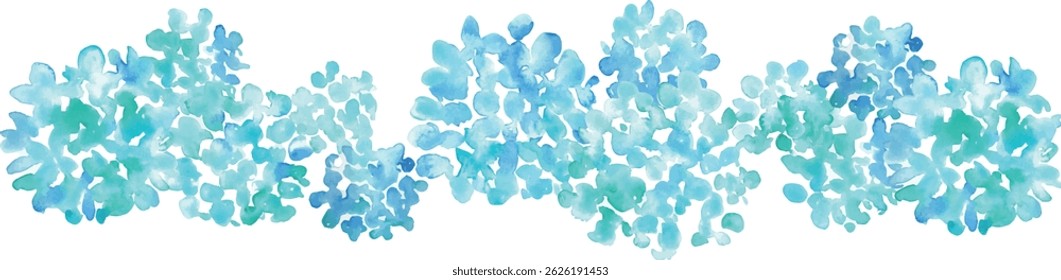 Pintura em aquarela. Ilustração vetorial de Hydrangea com toque de aquarela. Hidrângea estação chuvosa quadro de verão. Fundo desenhado à mão plantas e flores.
