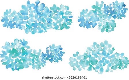 Pintura em aquarela. Ilustração vetorial de Hydrangea com toque de aquarela. Hidrângea estação chuvosa quadro de verão. Fundo desenhado à mão plantas e flores.