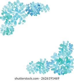 Pintura em aquarela. Ilustração vetorial de Hydrangea com toque de aquarela. Hidrângea estação chuvosa quadro de verão. Fundo desenhado à mão plantas e flores.