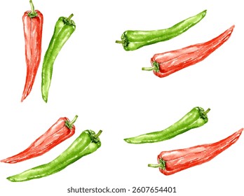 Watercolor painting illustration of Chili peppers