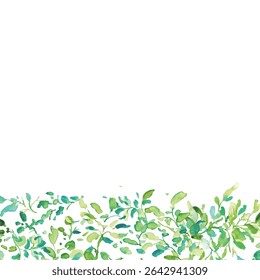 Watercolor painting. Illustration of early summer grass and trees with watercolor touch. Vector illustration of plants and trees. Eco. Forest.