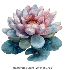 Watercolor painting Illustration of a lotus flower, isolated on a white background, Drawing clipart, Vector flower, Graphic art.