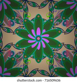 Watercolor painting imitation Vector illustration. Summer blooming theme. Vintage flowers. Hand drawn abstract fancy elements. Green, beige and blue colors.