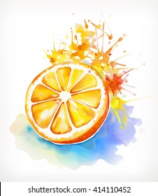 Watercolor painting, juicy orange, vector illustration isolated on a white background