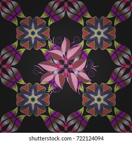 Watercolor painting of leaf and flowers, seamless pattern on gray, pink and green colors. Gentle, spring floral on gray, pink and green colors. Vector illustration.