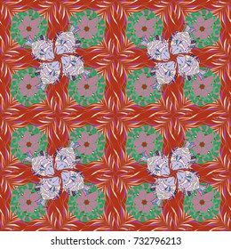 Watercolor painting of leaf and flowers, seamless pattern on orange, pink and green colors. Gentle, spring floral on orange, pink and green colors. Vector illustration.