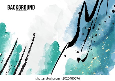 Watercolor painting  minimalistic hipster colored frame design , sea blue ink Social media banner template