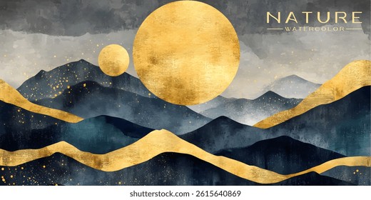 watercolor painting of a mountain range under a luminous moonlit sky, layered textures and a variety of colors.