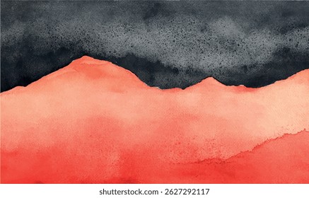 watercolor painting of the mountains background, red and black
