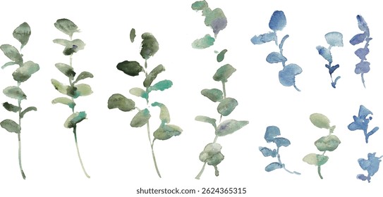 Watercolor painting. Natural frame of plants, trees and flowers with watercolor touch. Vector illustration of plants and trees.