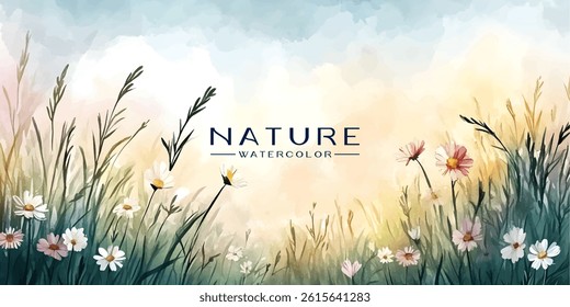 watercolor painting of nature, featuring wildflowers and grass.