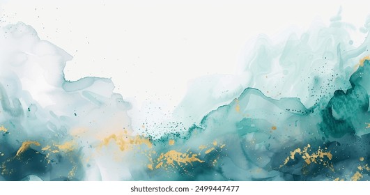 Aquarellmalerei auf weißer Leinwand mit goldenen Flecken, ruhige und ruhige Atmosphäre. Vektorgrafik mit Ruhe, Harmonie und friedlicher Schönheit, die ein Gefühl von Weihnachtsstimmung und Frieden hervorruft