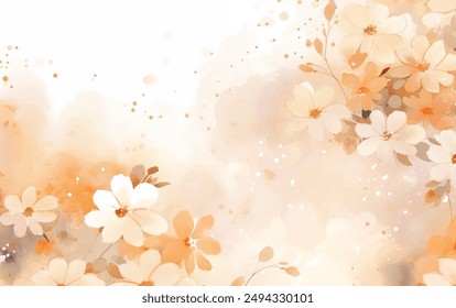 Watercolor painting of orange flowers abstract background. Vibrant vector artwork of a cluster of flowers in full bloom. Loose and expressive style, with soft washes of color and delicate splatters