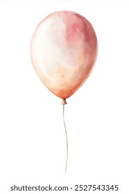 Ein Aquarellgemälde eines rosa Ballons mit einem weißen Stiel. Der Ballon schwebt in der Luft und er schwebt in einer verträumten, skurrilen Atmosphäre