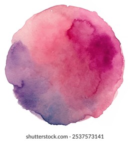 A watercolor painting of a pink circle with purple and blue swirls. The painting has a dreamy, whimsical feel to it