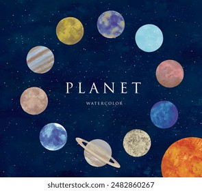 Watercolor painting planet and sun frame