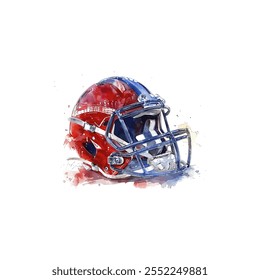 Watercolor Painting of Red Football Helmet. Vector illustration design.