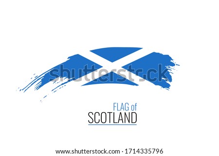 Watercolor painting Scotland national flag. Grunge brush stroke scottish Independence day blue flag with nation symbol - Saint Andrew's Cross. Vector abstract illustration