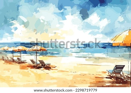 watercolor painting sea beach landscape natural view the sunset and interior room view
