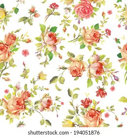 Watercolor painting seamless background with pink roses
