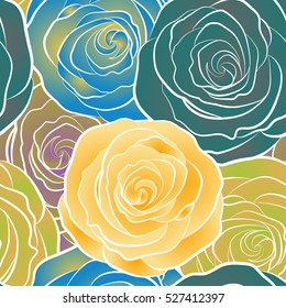 Watercolor painting seamless pattern. Seamless floral pattern. Motley roses with a band of flowers.