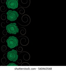 Watercolor painting seamless pattern. Vertical seamless floral pattern in brown and green colors. Motley roses with a band of flowers with copy space (place for your text).