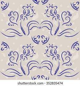 Watercolor painting - seamless repeat pattern with frozen flowers