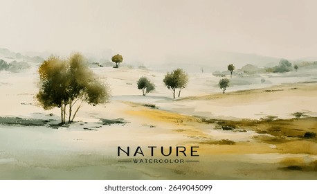 Pintura aquarela de uma paisagem serena.