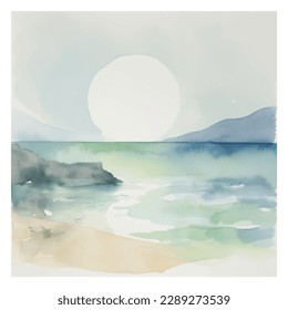 Watercolor Painting of Serenity. Minimalistic Watercolor Illustration. Peaceful Ambiance. Calm and Quietude.