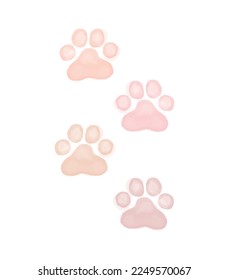 Watercolor Painting Style Cat's Paws Print. Pastel Pink and Light Coral Paws on a White Background. Cute Vector Illustration for Cat Lovers. Little Paws Print ideal for Wall Art, Poster, Card.